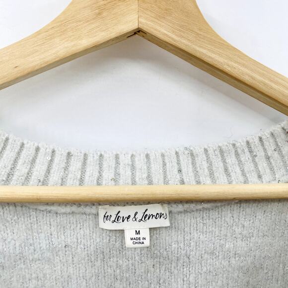 For Love & Lemons Silver Cropped Metallic Cardigan - Picture 3 of 7